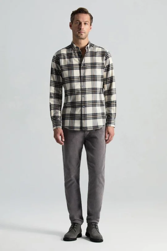 Hemington - Pamuk Kaşmir Karışım Ekose Desen Beyaz-Lacivert Gömlek (1)