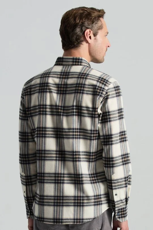 Hemington - Pamuk Kaşmir Karışım Ekose Desen Beyaz-Lacivert Gömlek (2)