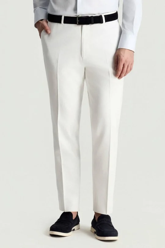 Hemington - Pamuk Keten Karışım Beyaz Yazlık Chino Pantolon (2)