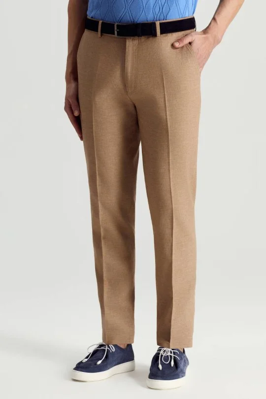 Hemington - Pamuk Keten Karışım Kahverengi Yazlık Chino Pantolon (3)