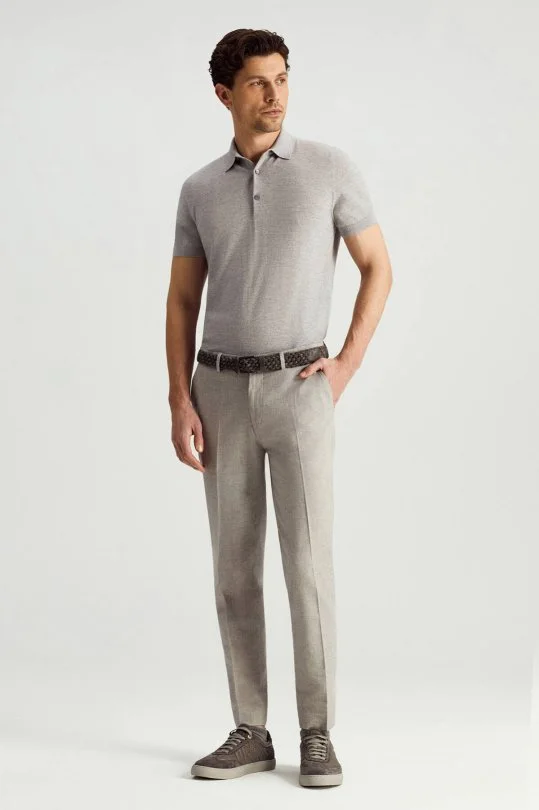 Hemington - Pamuk Keten Karışım Açık Gri Chino Pantolon (1)