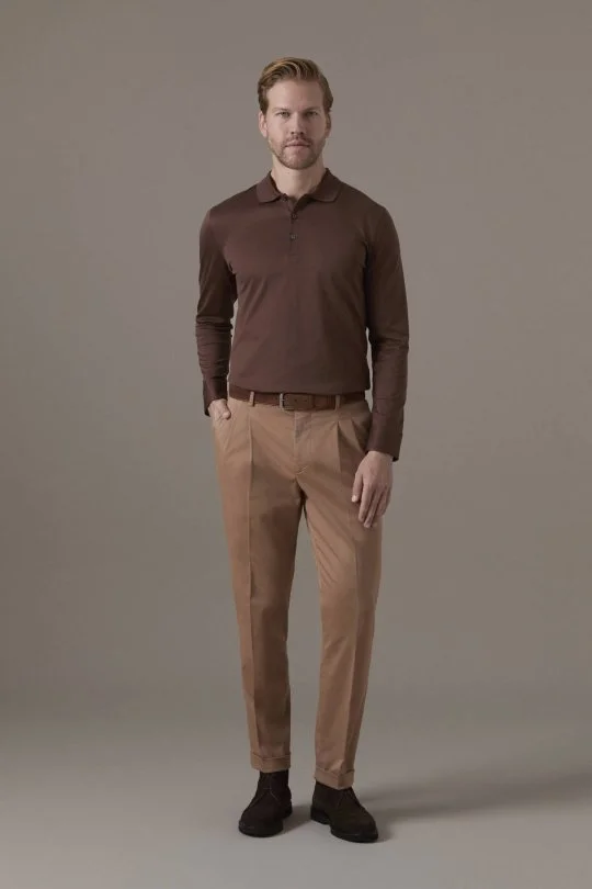 Pamuk Modal Camel Relax Chino Pantolon