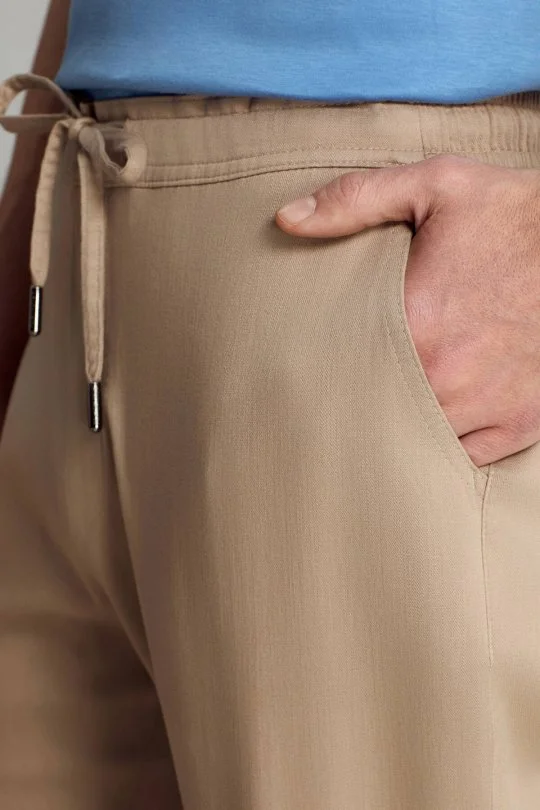 Pamuk Tencel Karışım Bej Rengi Relax Fit Yazlık Jogger Pantolon