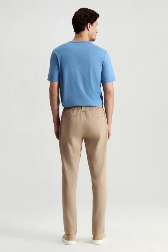 Pamuk Tencel Karışım Bej Rengi Relax Fit Yazlık Jogger Pantolon