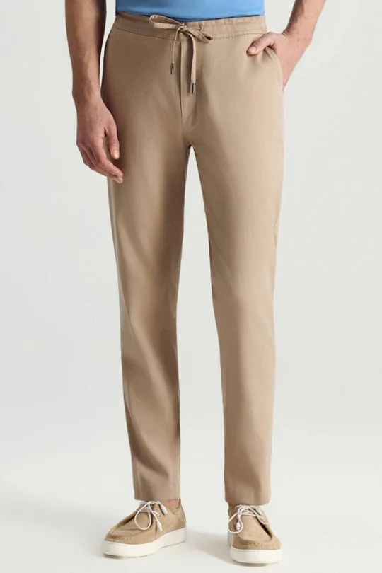 Hemington - Pamuk Tencel Karışım Bej Rengi Relax Fit Yazlık Jogger Pantolon (2)