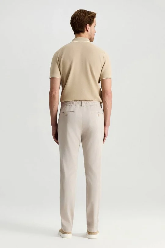 Hemington - Pamuk Tencel Karışım Krem Relax Fit Yazlık Jogger Pantolon (5)