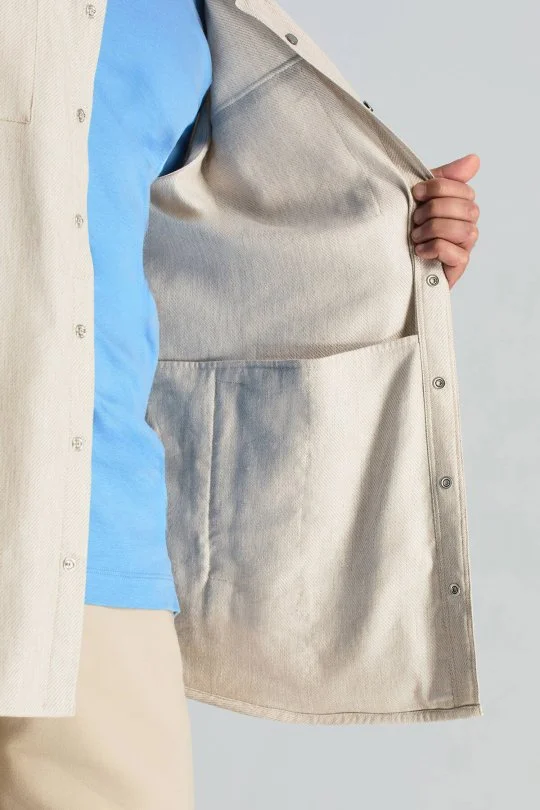 Hemington - Pamuk Tencel Kumaş Metal Düğmeli Açık Bej Ceket Gömlek (2)