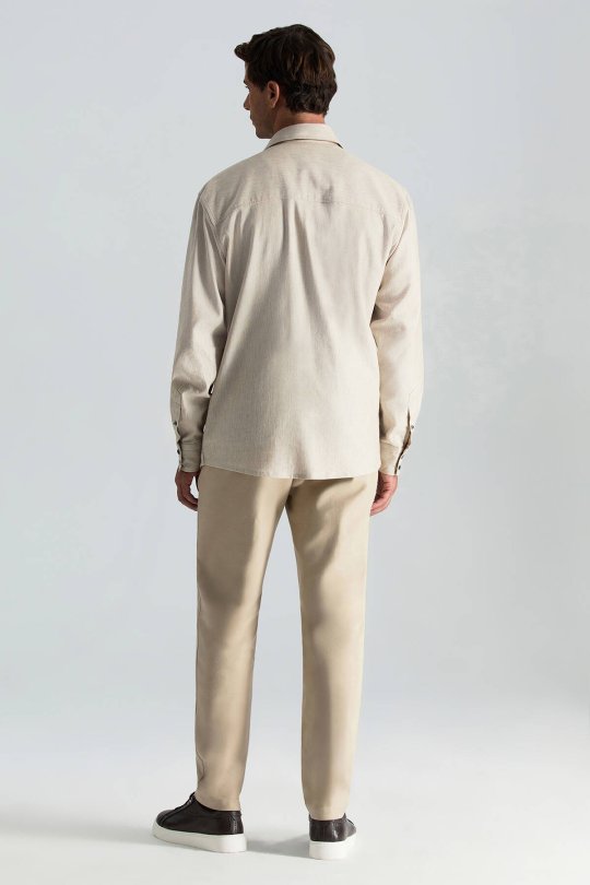 Pamuk Tencel Kumaş Metal Düğmeli Açık Bej Ceket Gömlek