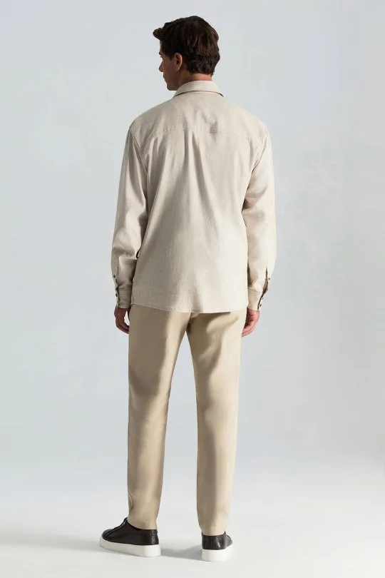 Hemington - Pamuk Tencel Kumaş Metal Düğmeli Açık Bej Ceket Gömlek (3)