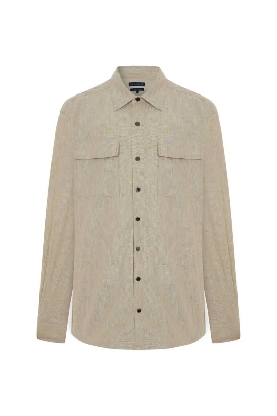 Hemington - Pamuk Tencel Kumaş Metal Düğmeli Açık Bej Ceket Gömlek (7)