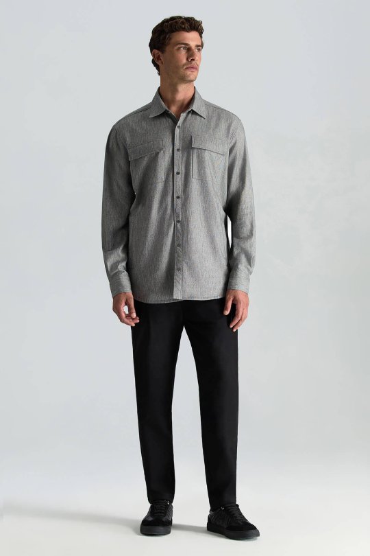 Pamuk Tencel Kumaş Metal Düğmeli Antrasit Ceket Gömlek