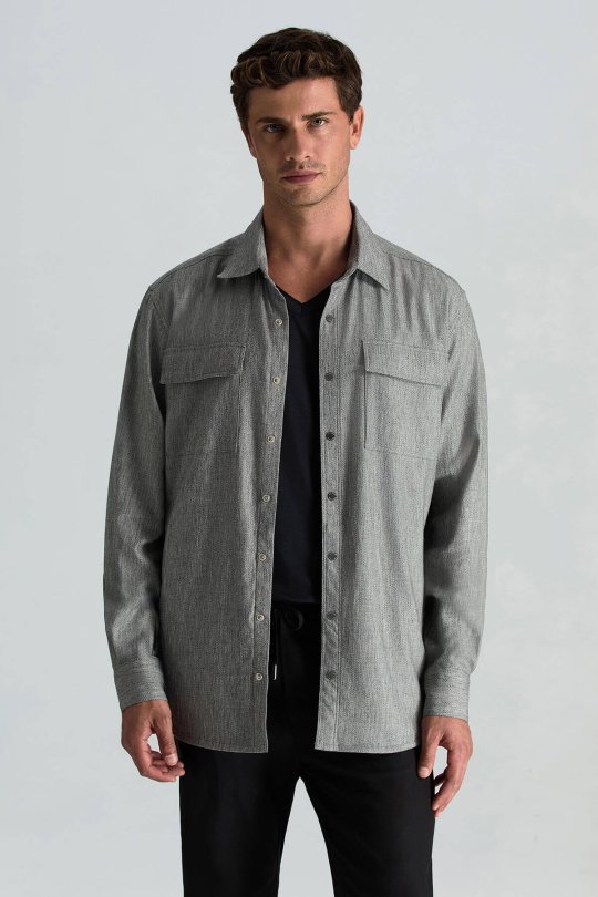 Pamuk Tencel Kumaş Metal Düğmeli Antrasit Ceket Gömlek