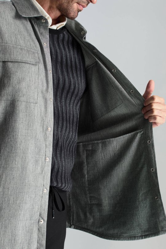 Pamuk Tencel Kumaş Metal Düğmeli Antrasit Ceket Gömlek