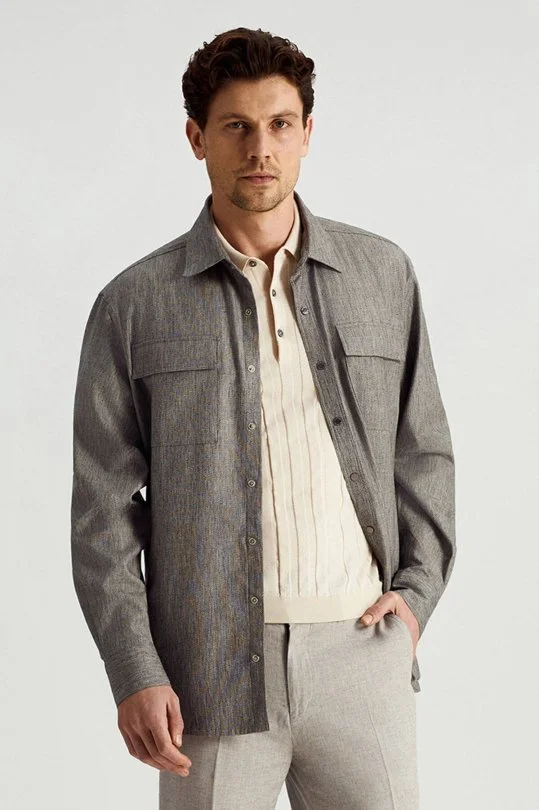 Hemington - Pamuk Tencel Kumaş Metal Düğmeli Antrasit Ceket Gömlek (2)