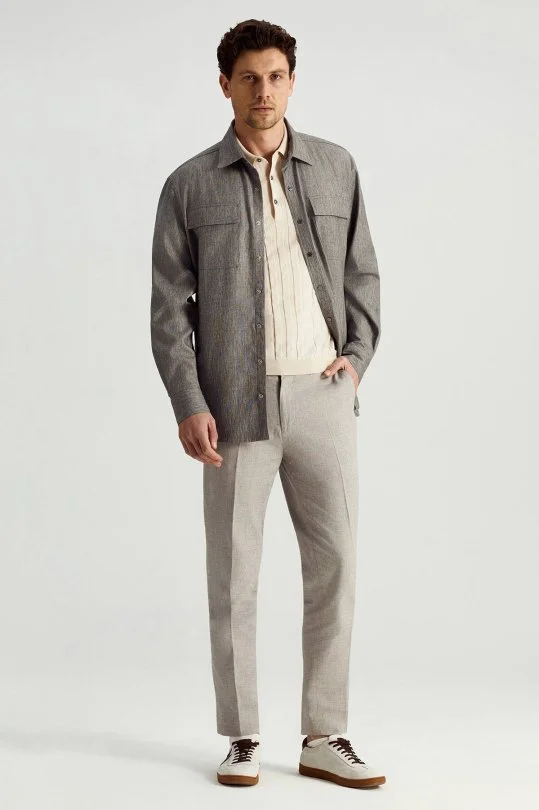 Hemington - Pamuk Tencel Kumaş Metal Düğmeli Antrasit Ceket Gömlek (4)