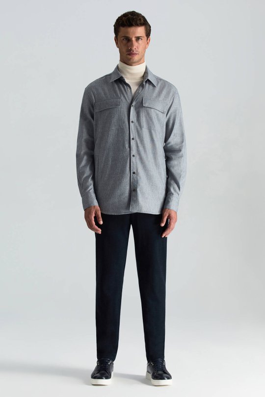 Pamuk Tencel Kumaş Metal Düğmeli Lacivert Ceket Gömlek