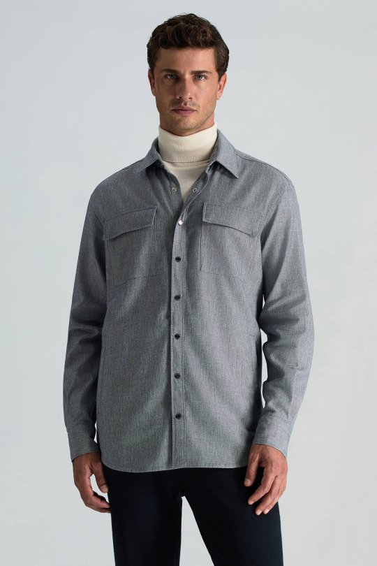 Pamuk Tencel Kumaş Metal Düğmeli Lacivert Ceket Gömlek