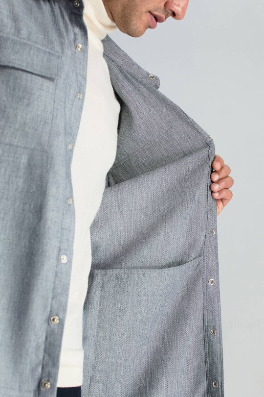 Pamuk Tencel Kumaş Metal Düğmeli Lacivert Ceket Gömlek