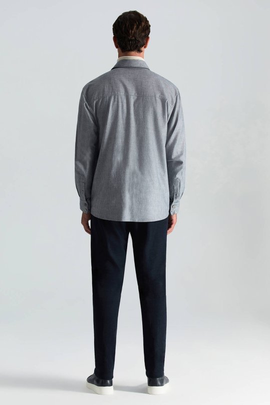 Pamuk Tencel Kumaş Metal Düğmeli Lacivert Ceket Gömlek