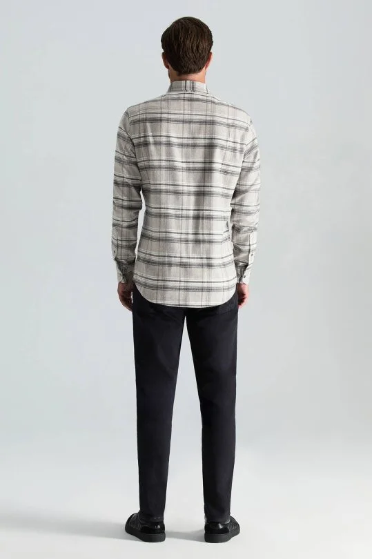 Hemington - Pamuk Yün Karışım Ekose Desen Gri Gömlek (2)