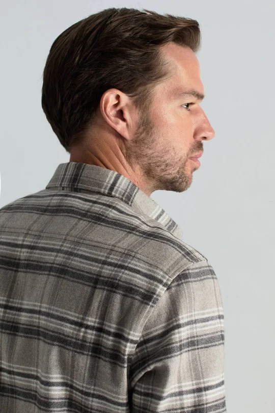 Hemington - Pamuk Yün Karışım Ekose Desen Gri Gömlek (3)