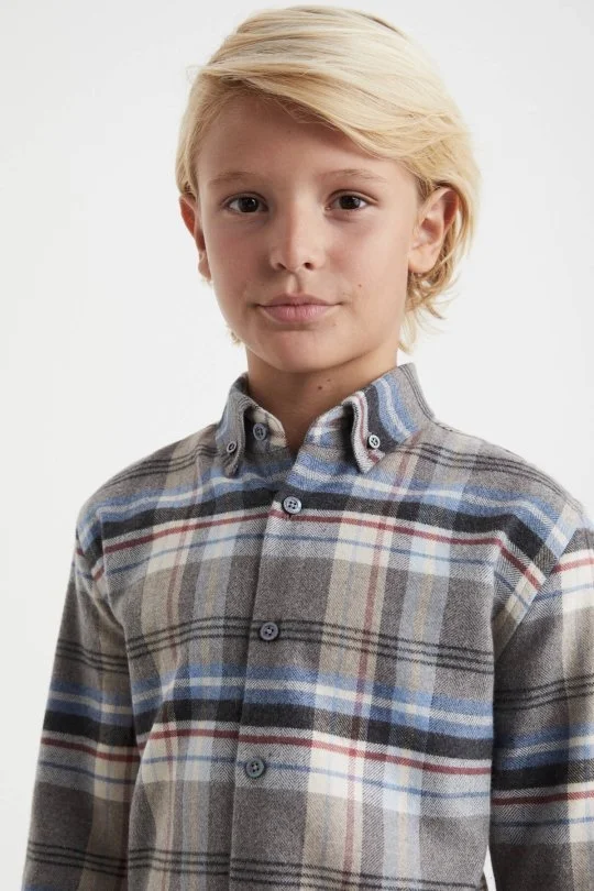 Hemington - Pamuk Yün Karışım Desenli Mavi Çocuk Gömlek