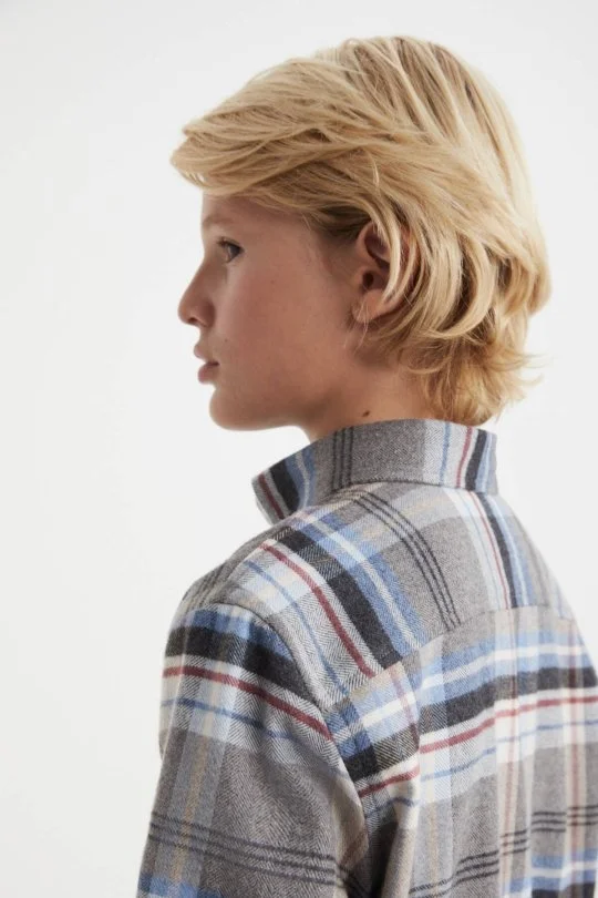 Hemington - Pamuk Yün Karışım Desenli Mavi Çocuk Gömlek (2)