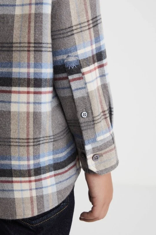 Hemington - Pamuk Yün Karışım Desenli Mavi Çocuk Gömlek (6)