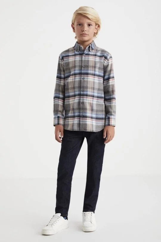 Hemington - Pamuk Yün Karışım Desenli Mavi Çocuk Gömlek (4)