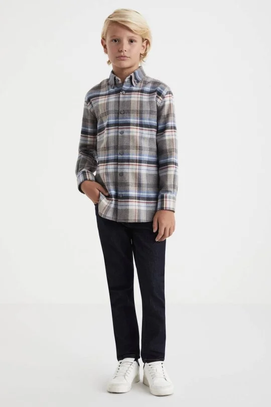 Hemington - Pamuk Yün Karışım Desenli Mavi Çocuk Gömlek (1)