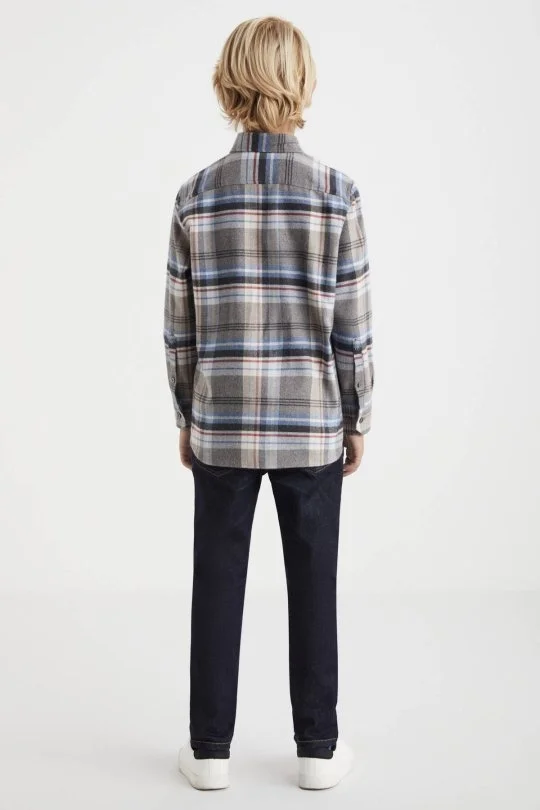 Hemington - Pamuk Yün Karışım Desenli Mavi Çocuk Gömlek (5)