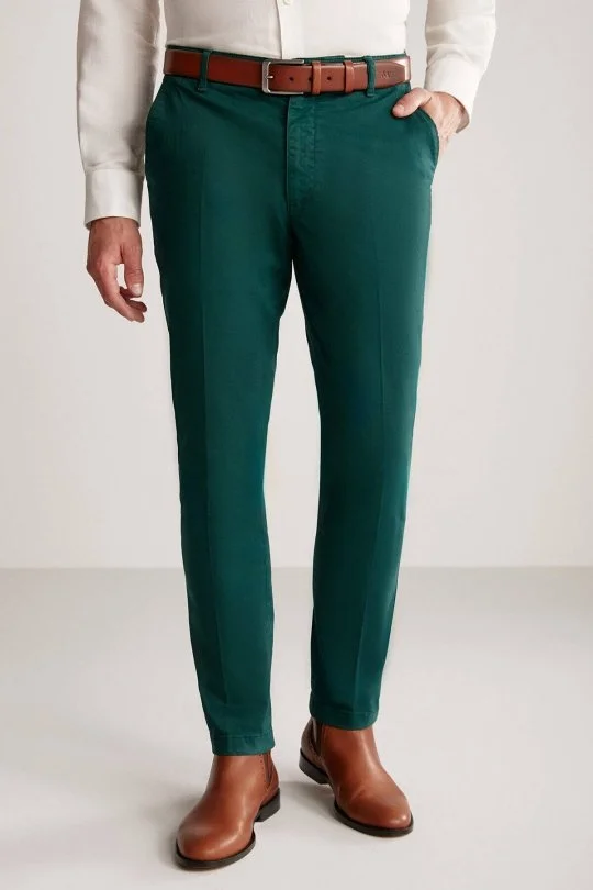 Hemington - Pamuklu Koyu Yeşil Regular Fit Chino Pantolon