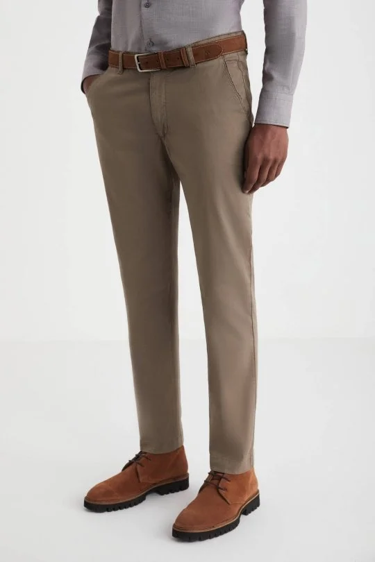 Pamuklu Tütün Rengi Regular Fit Chino Pantolon