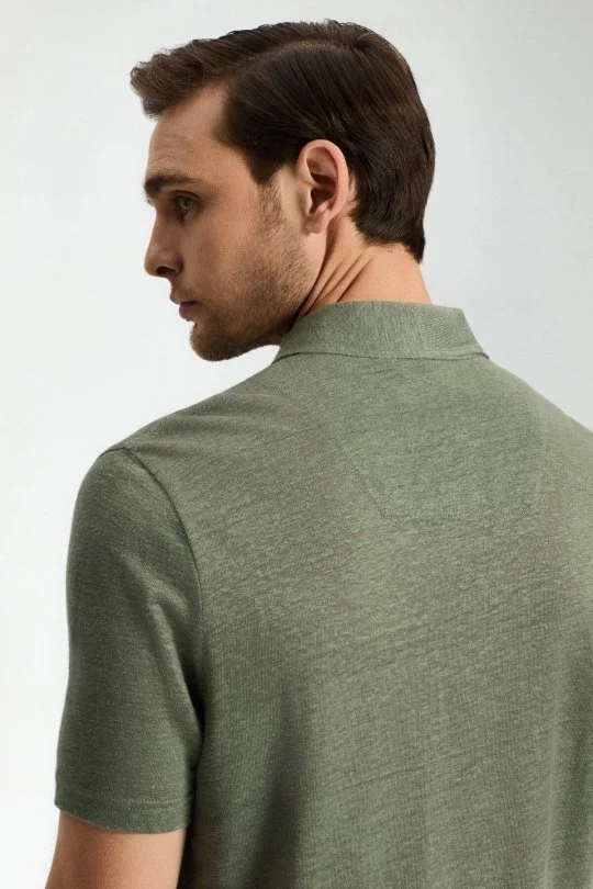 Hemington - Saf Keten Haki Polo Yaka T-Shirt (2)