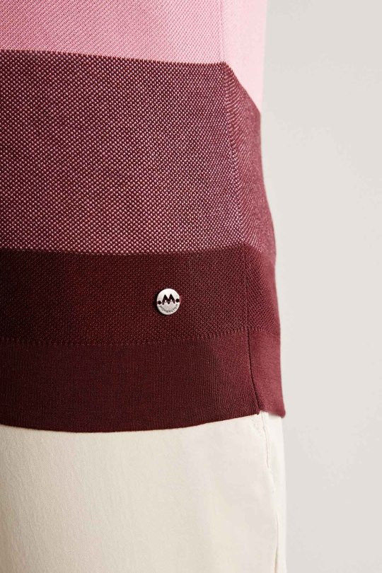 Pembe Çizgili Fermuarlı Yaka Merserize Pamuk Triko Polo