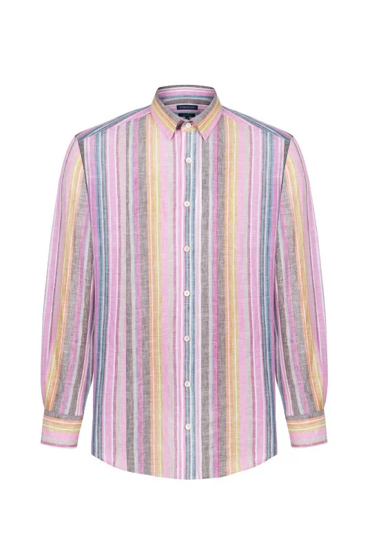 Hemington - Pembe Çizgili Saf Keten Gömlek (10)