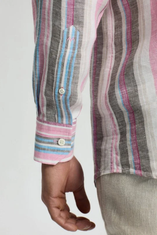 Hemington - Pembe Çizgili Saf Keten Gömlek (6)