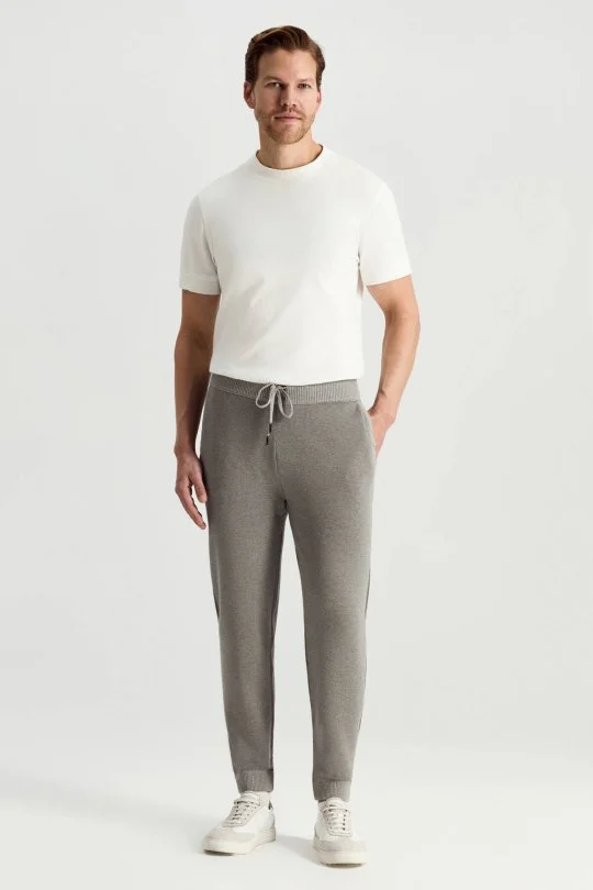 Hemington - Pike Örgü Pamuk Karışım Açık Gri Triko Lounge Pantolon (1)