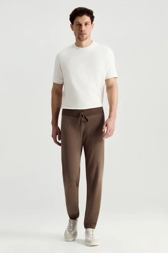 Hemington - Pike Örgü Pamuk Karışım Kahverengi Triko Lounge Pantolon (1)
