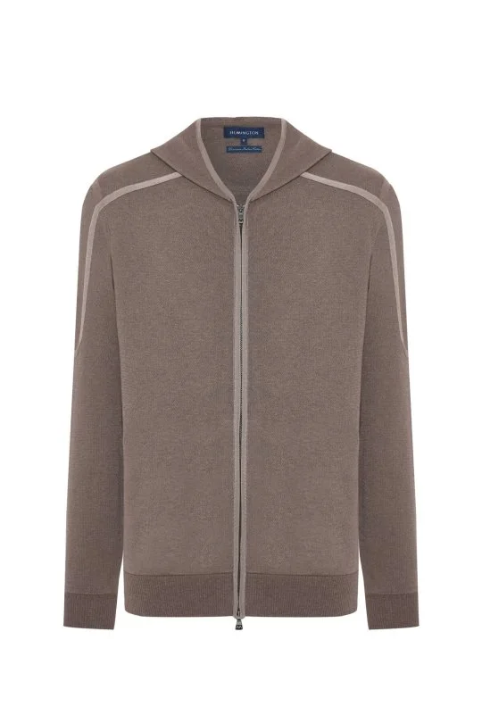 Hemington - Pike Örgü Pamuk Karışım Kapüşonlu Açık Kahverengi Triko Hırka (6)