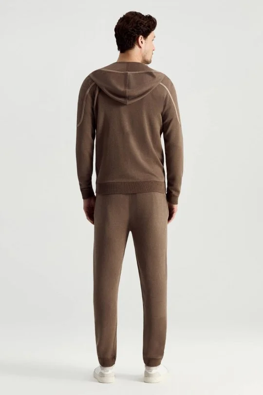 Hemington - Pike Örgü Pamuk Karışım Kapüşonlu Açık Kahverengi Triko Hırka (5)