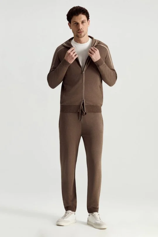 Hemington - Pike Örgü Pamuk Karışım Kapüşonlu Açık Kahverengi Triko Hırka (2)