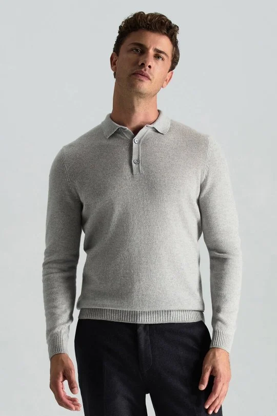 Hemington - Polo Yaka Saf Kaşmir Açık Gri Kazak