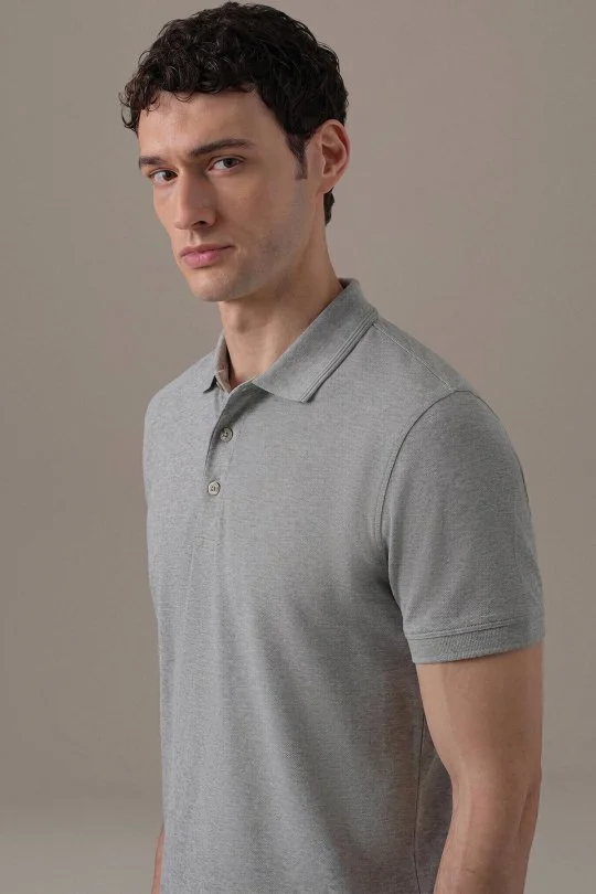 Polo Yaka Açık Gri T-Shirt