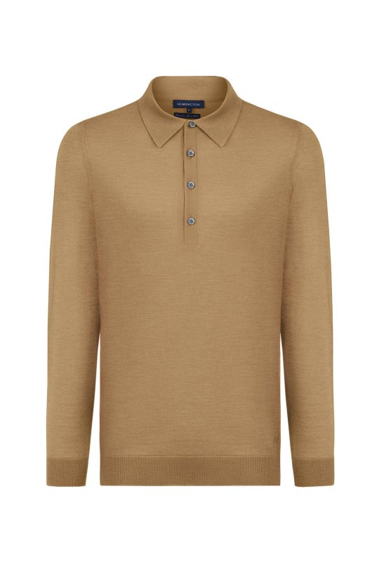 Extrafine Merino Polo Yaka Camel Triko