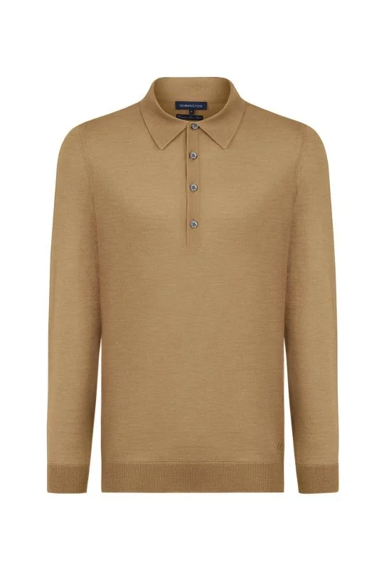 Hemington - Extrafine Merino Polo Yaka Camel Triko (6)