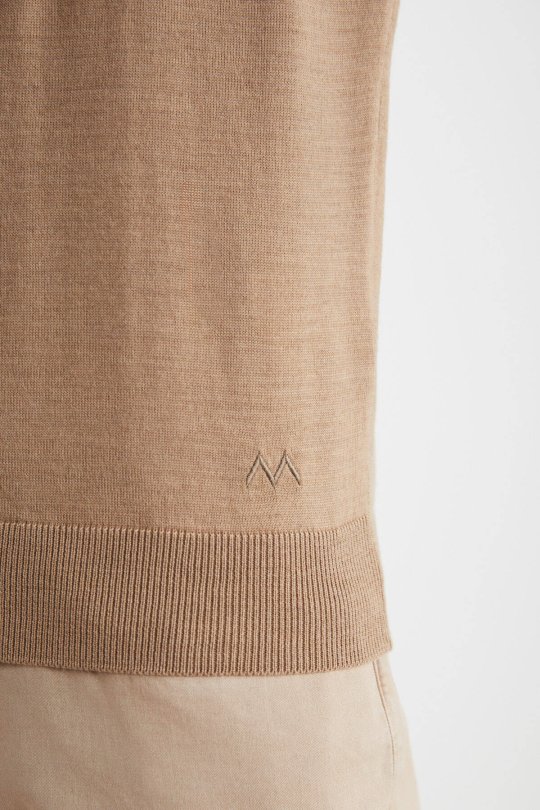 Extrafine Merino Polo Yaka Camel Triko