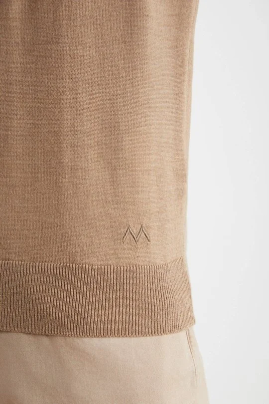 Hemington - Extrafine Merino Polo Yaka Camel Triko (3)