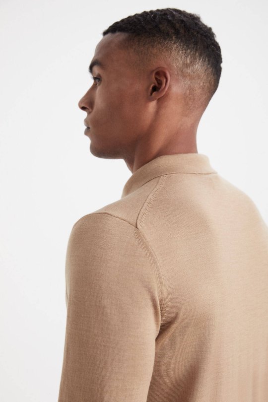 Extrafine Merino Polo Yaka Camel Triko