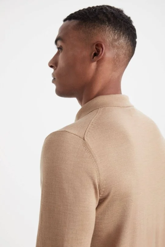 Hemington - Extrafine Merino Polo Yaka Camel Triko (4)